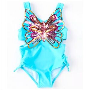 FLAPDOODLES Sz 6 Butterfly Embellished Blue 🩱One Piece swimsuit.